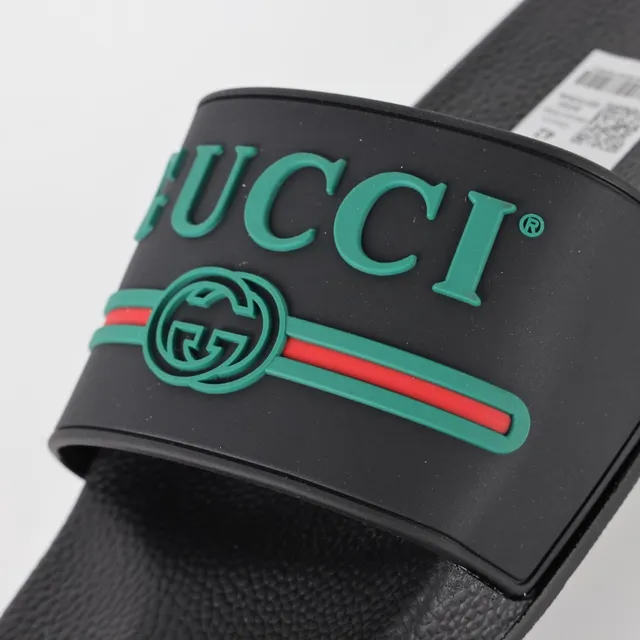 Gucci Slide Black Green Red Rubber sandales 6