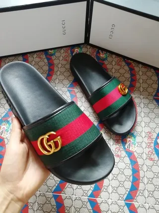 Gucci Slide Black Green Red Web Strap Slippers 3