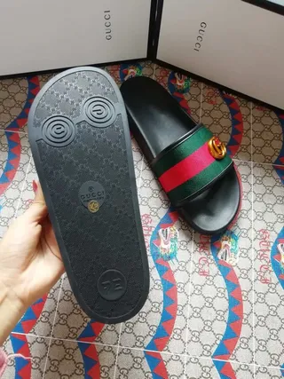 Gucci Slide Black Green Red Web Strap Slippers 8
