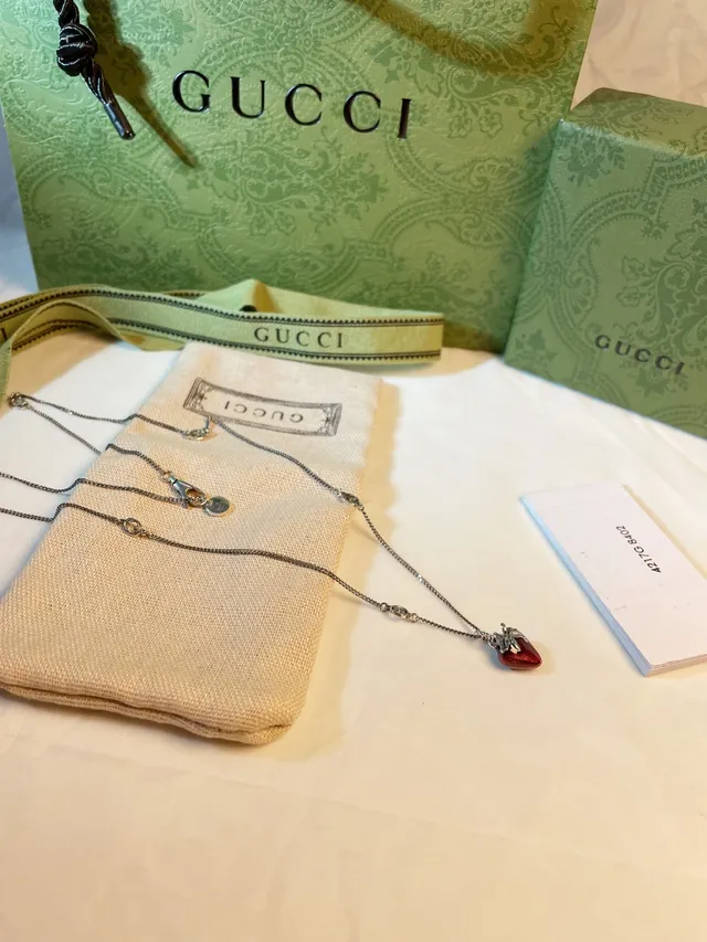 Gucci Strawberry Enamel Silver-Tone Earrings 4