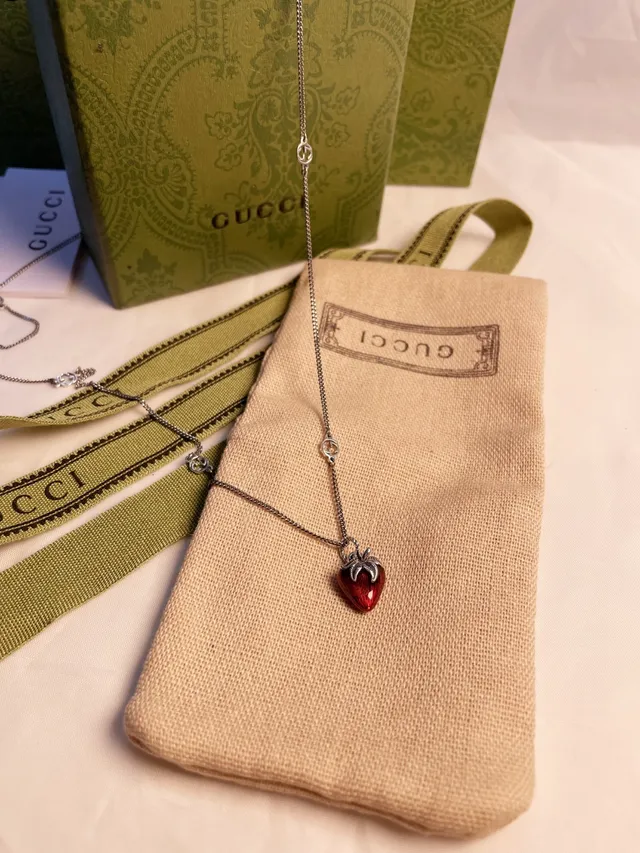 Gucci Strawberry Enamel Silver-Tone Earrings 6