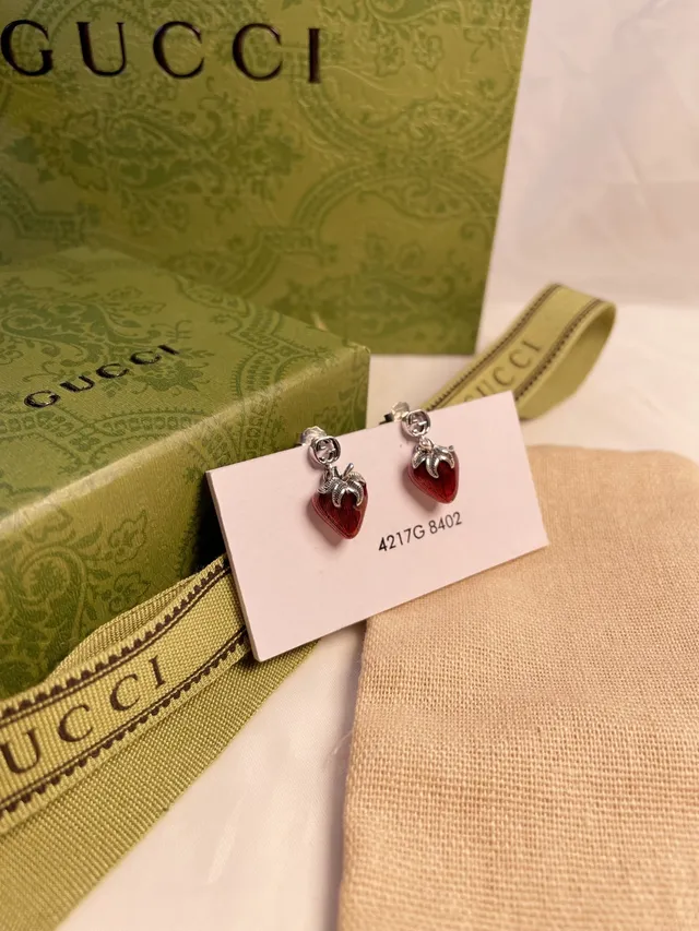 Gucci Strawberry Enamel Silver-Tone Earrings 9