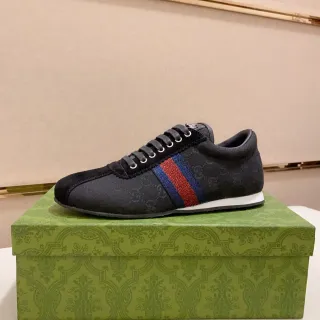 Gucci Tennis 1977 黑色 Monogram 帆布麂皮鞋头 Web Stripe 生活方式运动鞋
