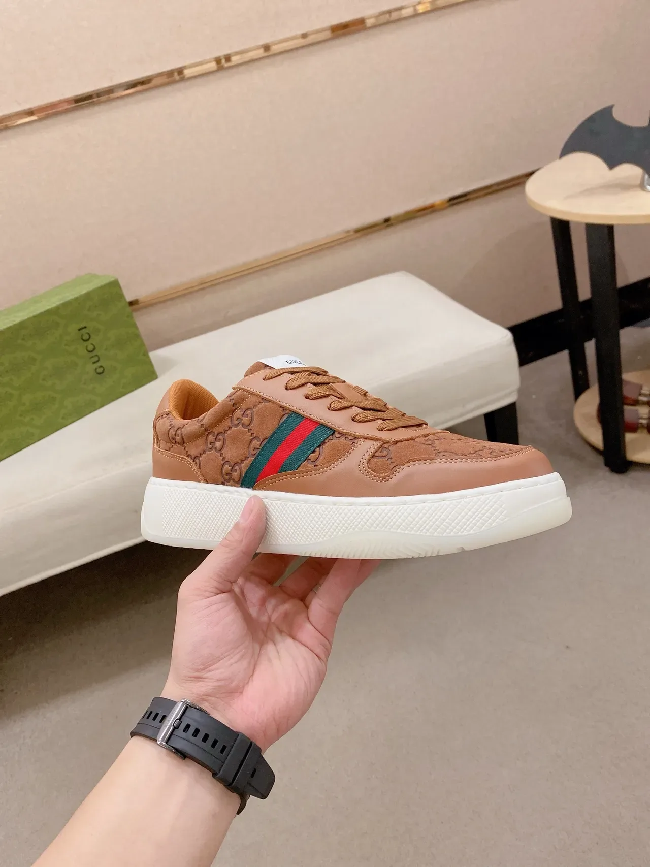 Gucci Tennis 1977 Marron Monogramme Bande Web Chaussures Lifestyle 4