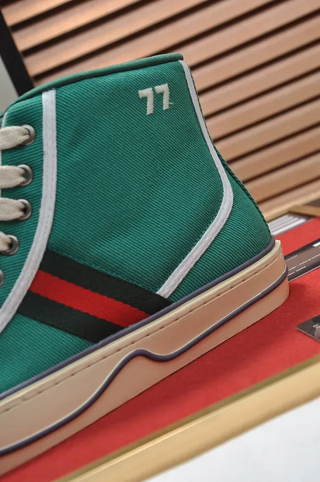 Gucci Tennis 1977 أخضر كانفاس عالي القمة لايف ستايل حذاء رياضي 2