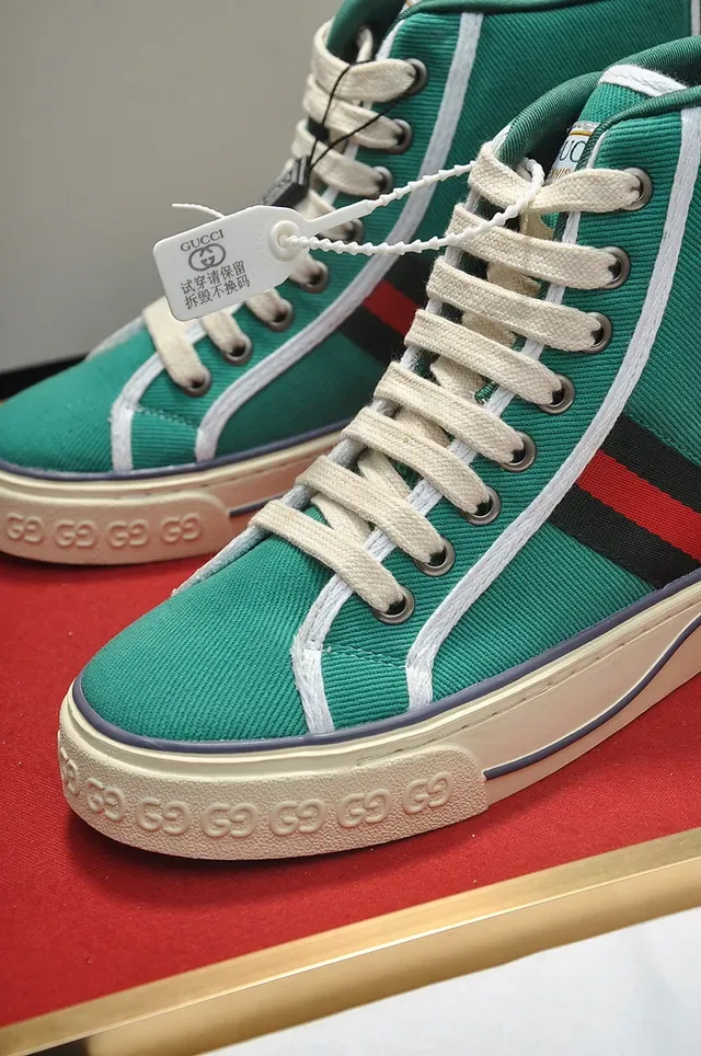 Gucci Tennis 1977 أخضر كانفاس عالي القمة لايف ستايل حذاء رياضي 3