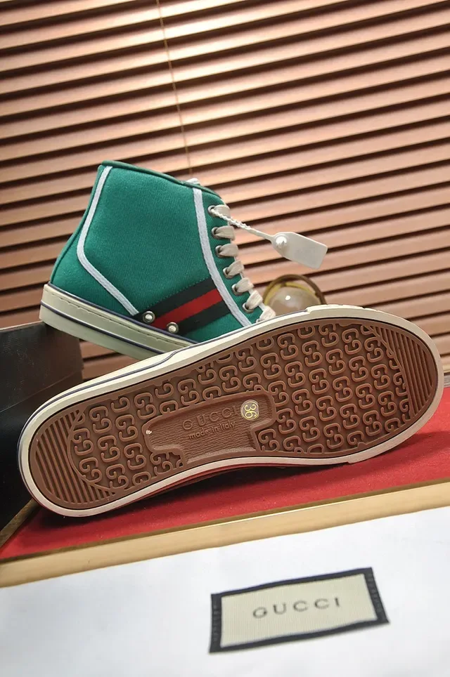Gucci Tennis 1977 أخضر كانفاس عالي القمة لايف ستايل حذاء رياضي 4