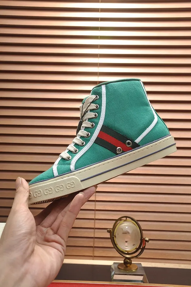 Gucci Tennis 1977 أخضر كانفاس عالي القمة لايف ستايل حذاء رياضي 6