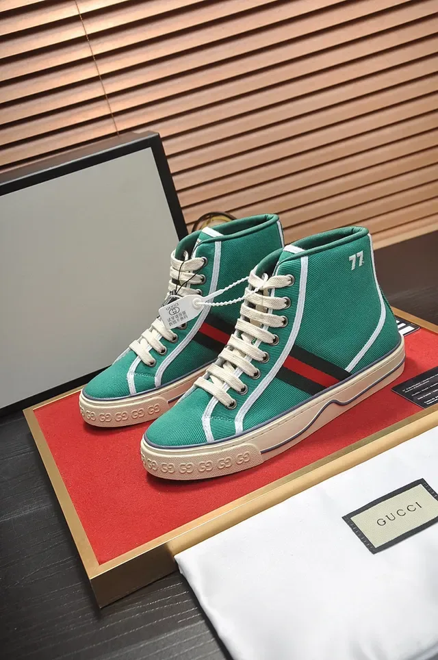 Gucci Tennis 1977 أخضر كانفاس عالي القمة لايف ستايل حذاء رياضي 7