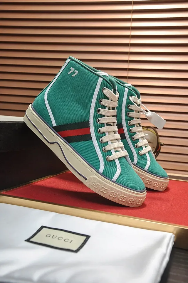 Gucci Tennis 1977 أخضر كانفاس عالي القمة لايف ستايل حذاء رياضي 8