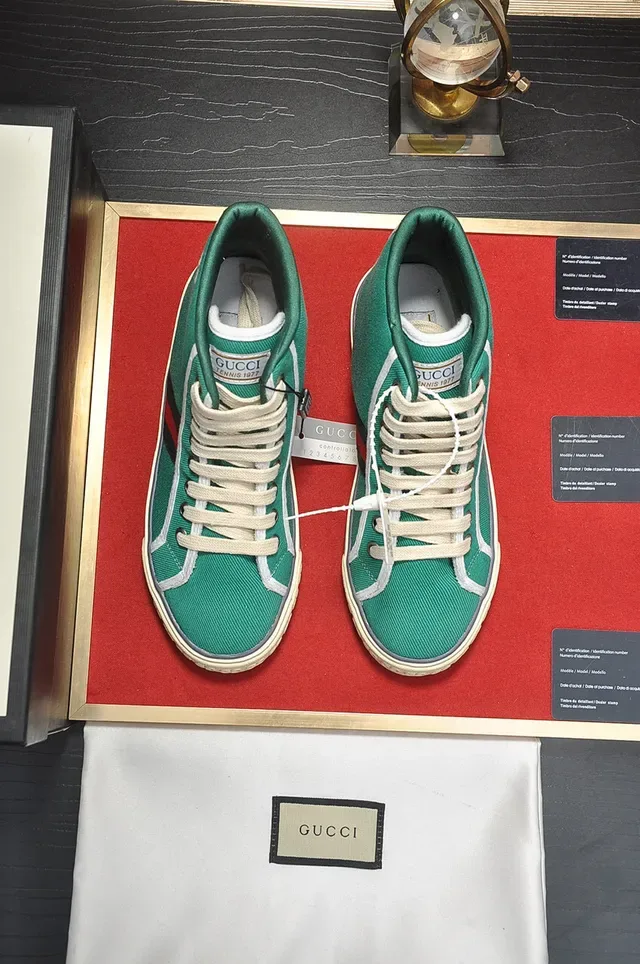 Gucci Tennis 1977 أخضر كانفاس عالي القمة لايف ستايل حذاء رياضي 9