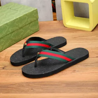 Gucci Web Stripe Negro y Verde GG grabado Suela de Goma Correa Sandalias