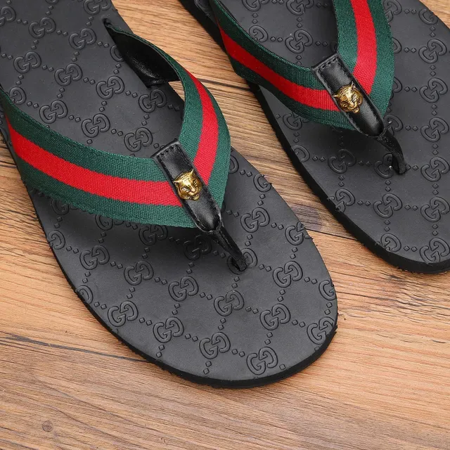 Gucci Web Stripe Black Green GG-Embossed Rubber Sole Strap Slippers 2
