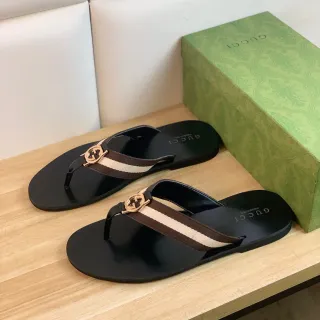 Gucci Web Stripe Flip Flop 黑色 棕色 米色 拖鞋