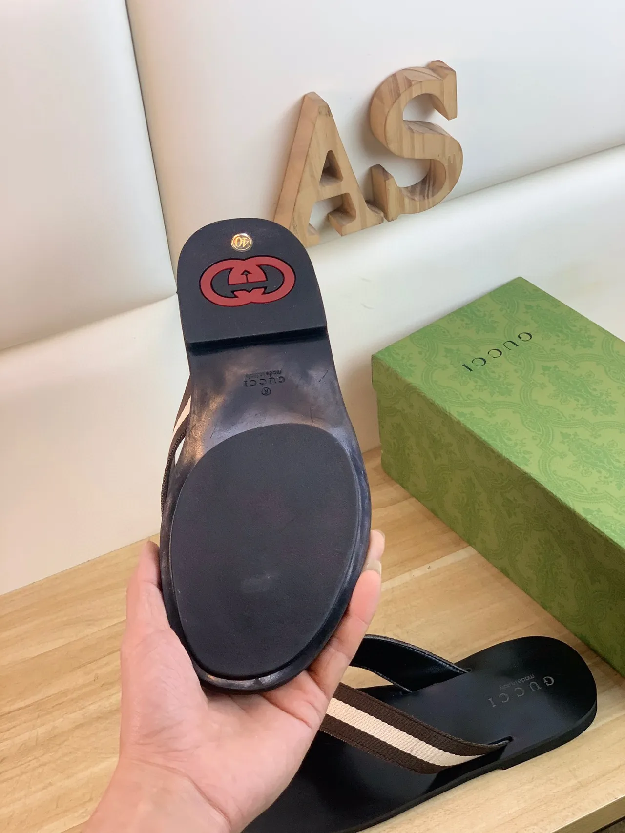 Gucci Web Stripe Flip Flop Black Brown Beige Slippers 3