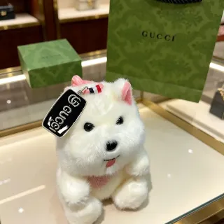Gucci White Pink Plush Dog Accents Handbag