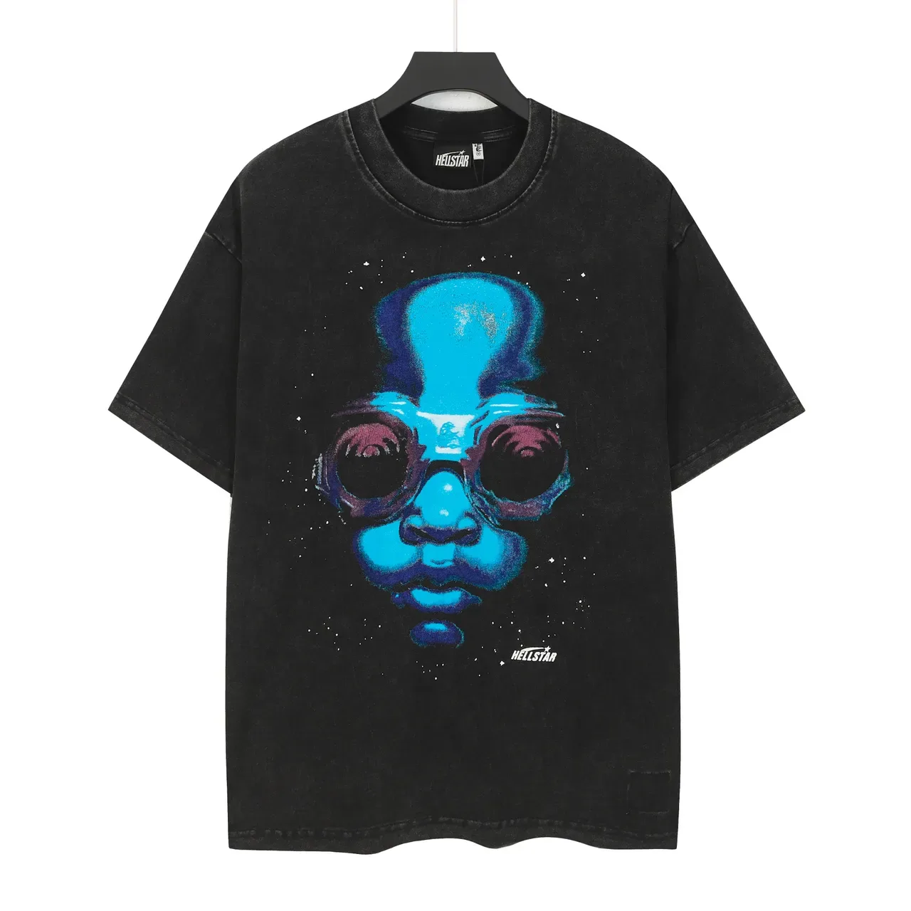 Hellstar Alien Face Graphic Oversized Distressed Black T-Shirt 2
