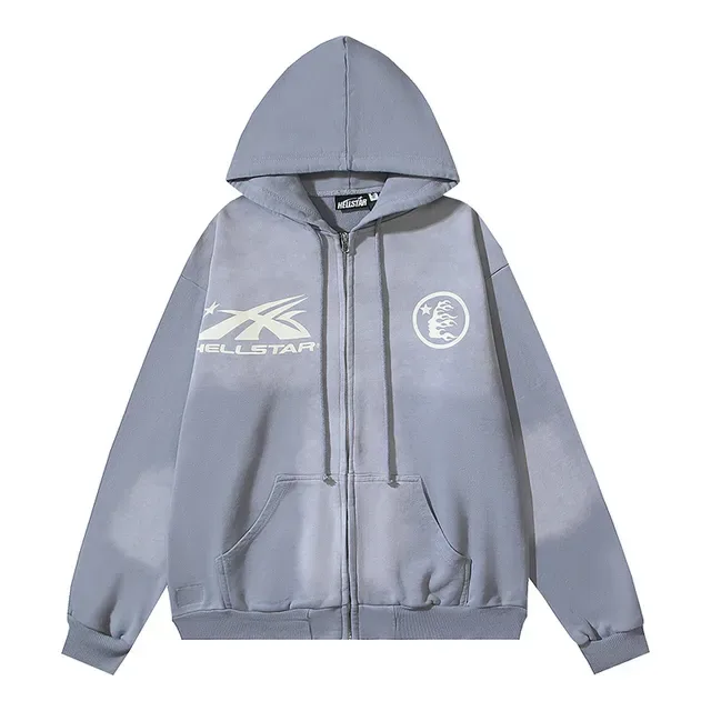 Hellstar Hoodie Oversized com Impressão Gráfica e Zíper Completo 9