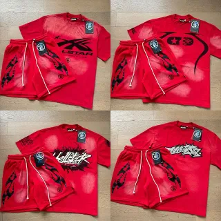Hellstar Red Black Distressed Dye Flame Graphics T-Shirt