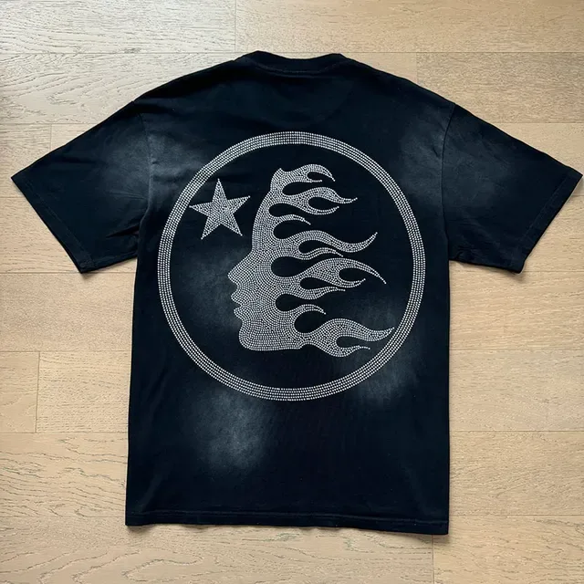 Hellstar Star Sports 黑白水钻火焰图案水洗面料T恤 5