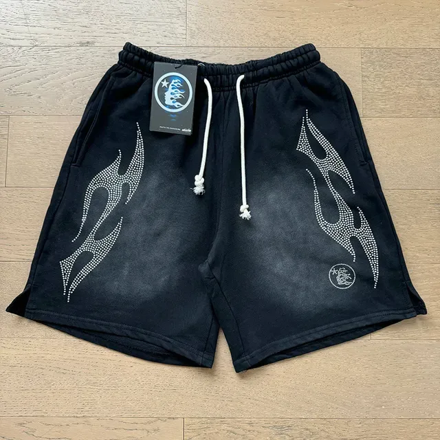 Hellstar Star Sports 黑白水钻火焰图案水洗面料T恤 7