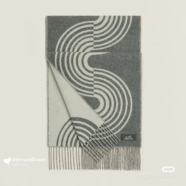 Hermès Abstract Wave 灰白羊绒围巾 2