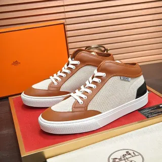 Hermès Beige Brown High-Top Mixed-Material Lifestyle Sneakers