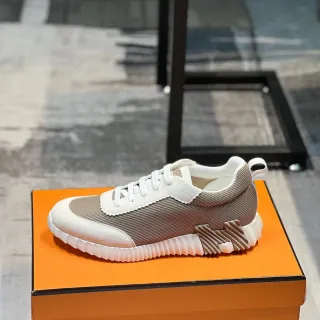 Hermès 米白色 雕塑凸纹中底 网面麂皮拼接 厚底运动鞋