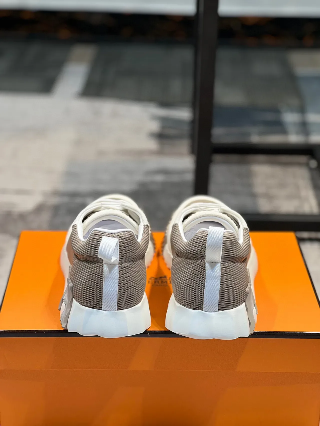 Hermès Beige White Sculpted Ridged Midsole Mesh And Suede Paneling Chunky Sneakers 3