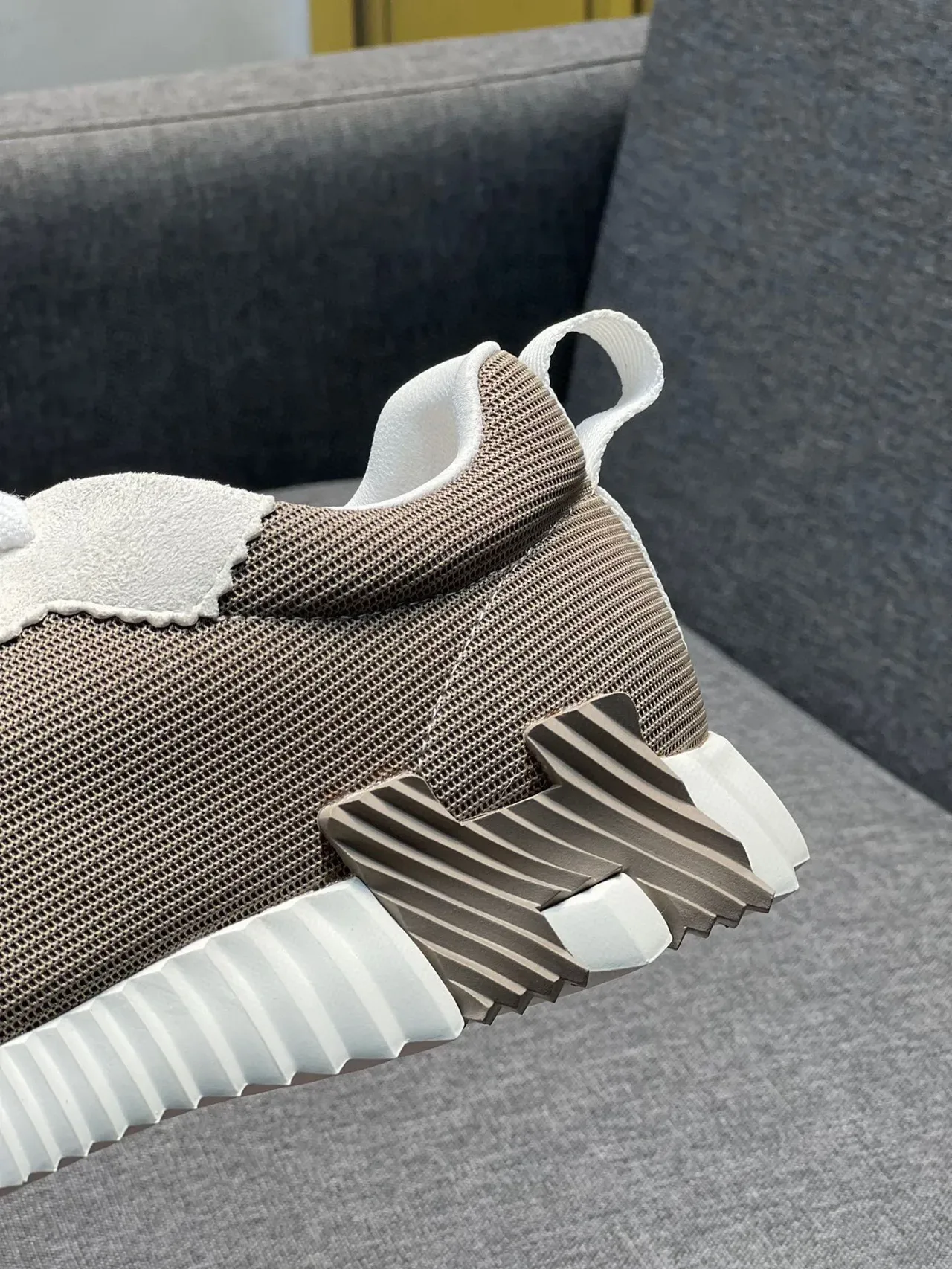 Hermès Beige White Sculpted Ridged Midsole Mesh And Suede Paneling Chunky Sneakers 9