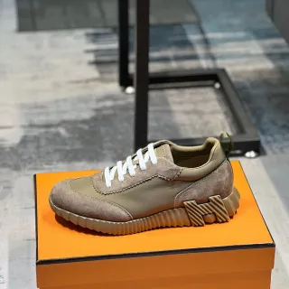 Hermès 米色白色麂皮和尼龙鞋面 平跟鞋带 生活方式运动鞋