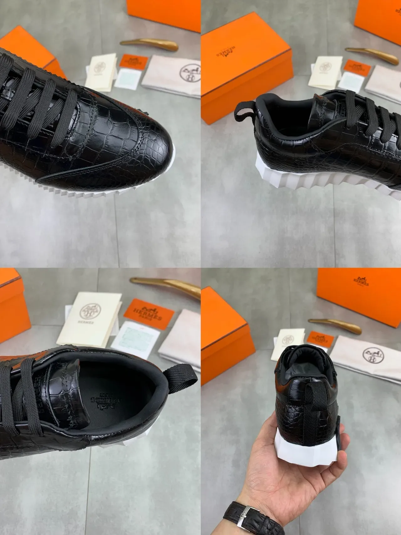 Hermès Sneakers Lifestyle De Cuero Negro Con Embossado De Cocodrilo 2