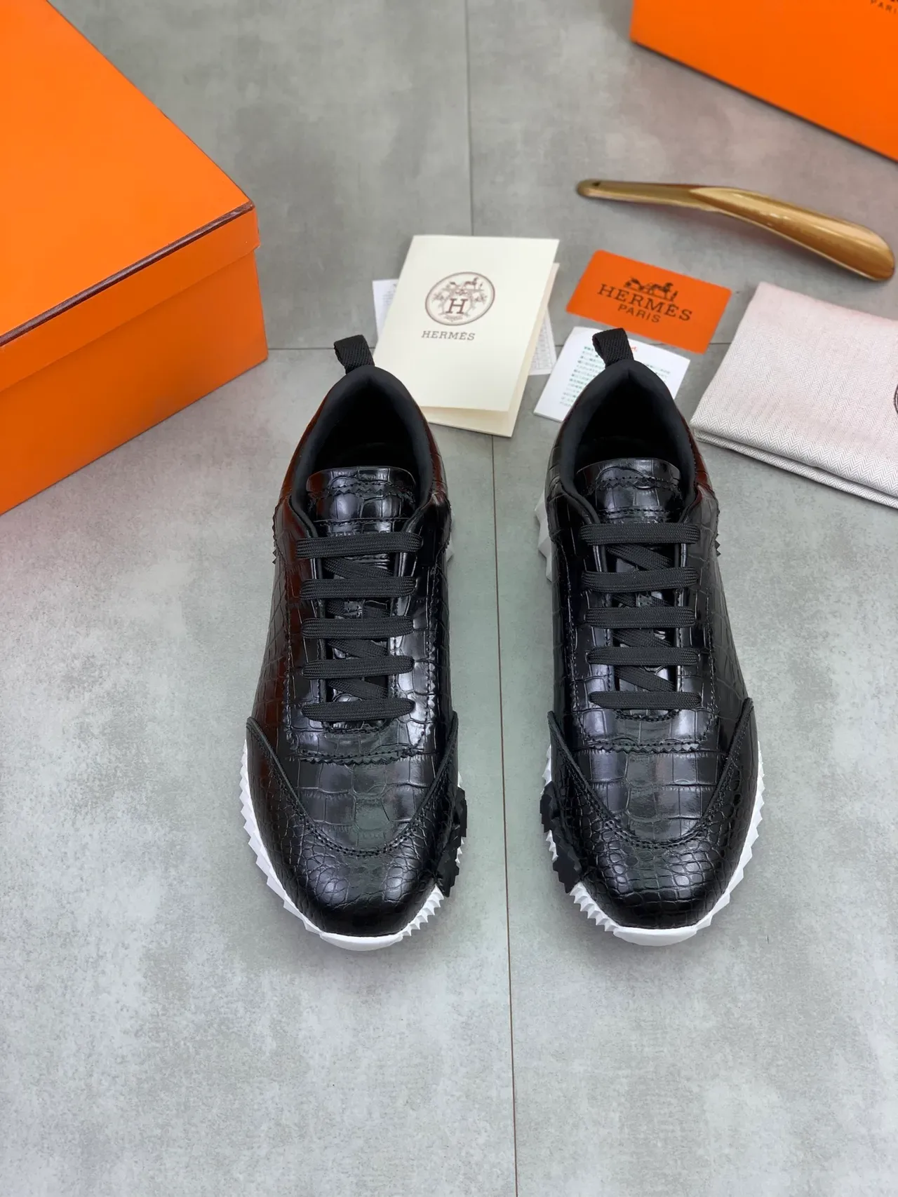 Hermès Sneakers Lifestyle De Cuero Negro Con Embossado De Cocodrilo 4