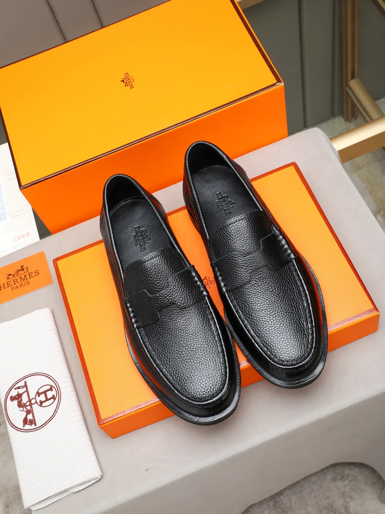 Hermès Black Pebbled Leather Penny Strap Loafer 4