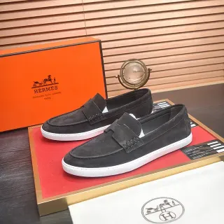 Hermès Black White Suede Upper Penny Strap Loafer