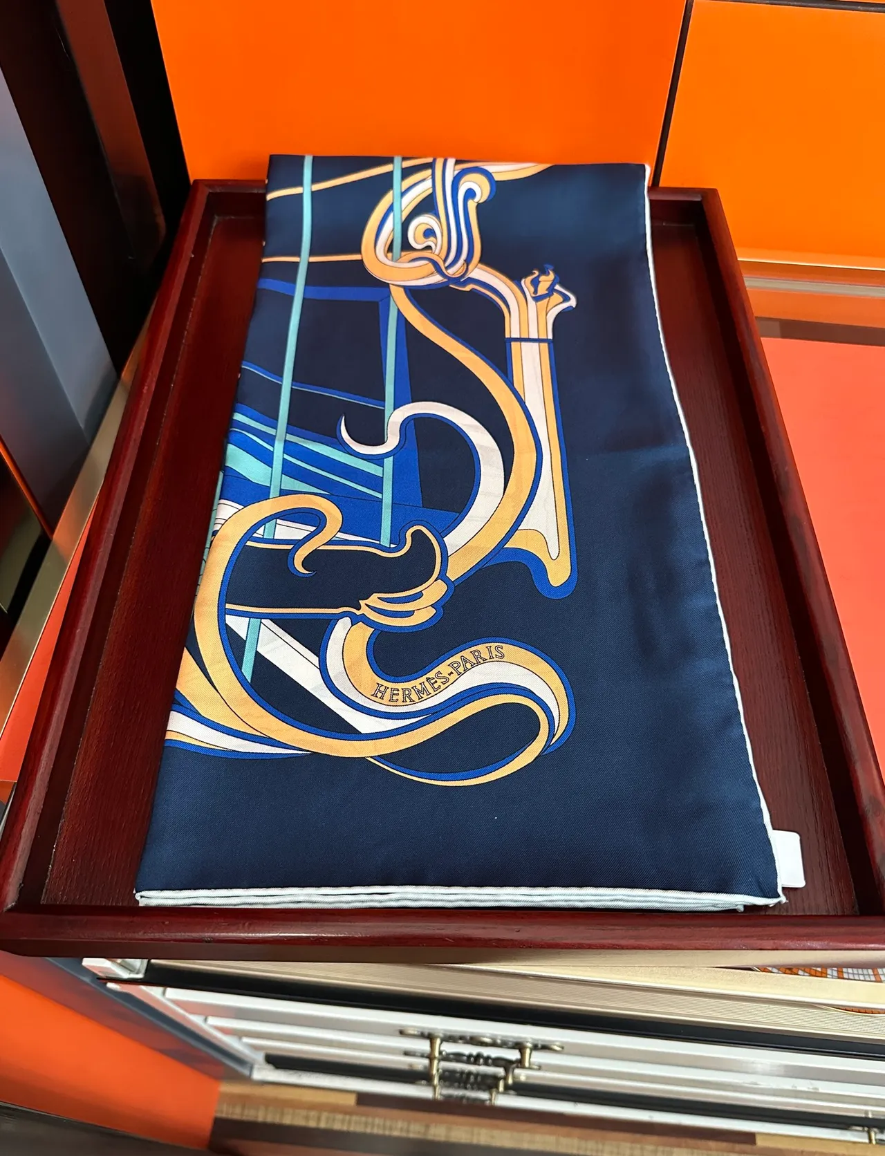 Hermès Carré Navy Gold Square Printed Harness Motif Silk Scarf 8