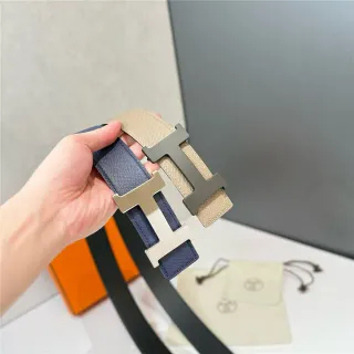 Hermès Constance Belt Reversible Navy and Beige Epsom Leather Belt