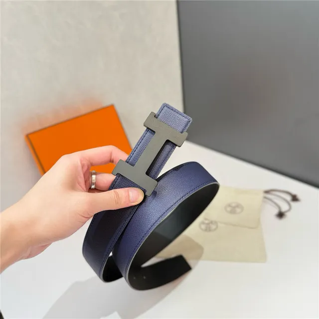 Cinto Hermès Constance reversível Navy e Beige de couro Epsom 2