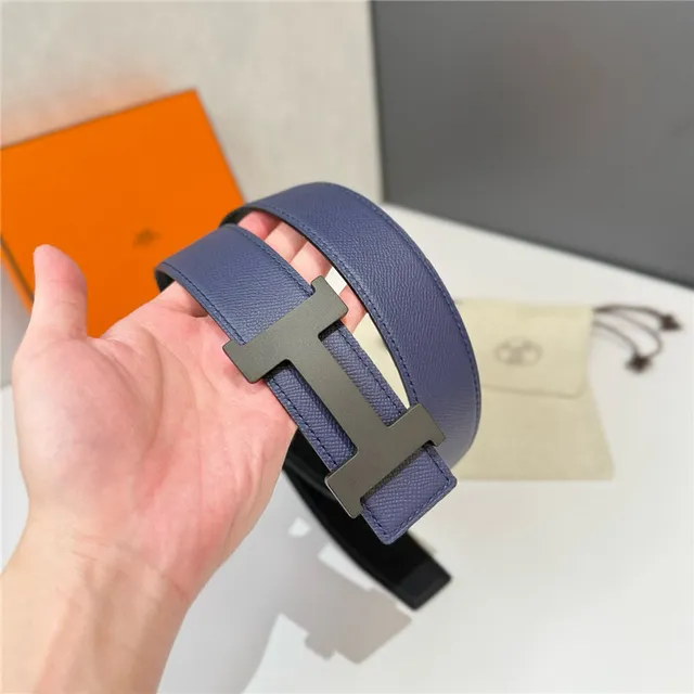 Cinto Hermès Constance reversível Navy e Beige de couro Epsom 3