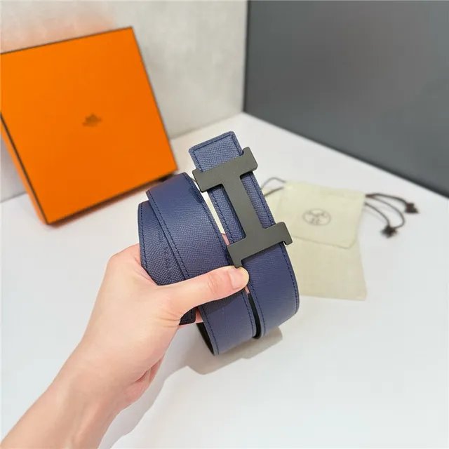 Cinto Hermès Constance reversível Navy e Beige de couro Epsom 4
