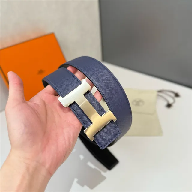 Cinto Hermès Constance reversível Navy e Beige de couro Epsom 13