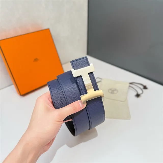 Cinto Hermès Constance reversível Navy e Beige de couro Epsom 14