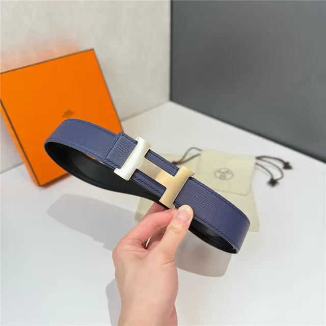 Cinto Hermès Constance reversível Navy e Beige de couro Epsom 15