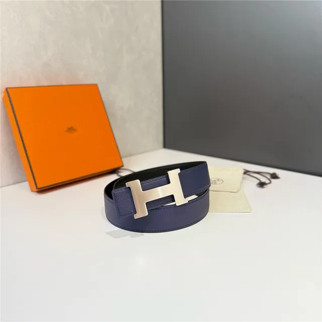 Cinto Hermès Constance reversível Navy e Beige de couro Epsom 16