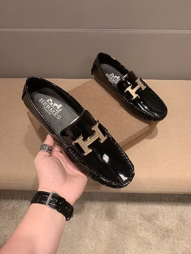 Hermès Constance Loafer Black Gold Patent Leather Metal 'H' Buckle Loafer 4