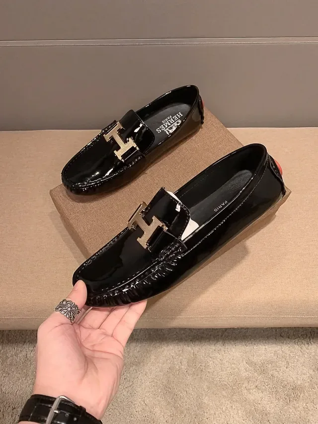 Hermès Constance Loafer Black Gold Patent Leather Metal 'H' Buckle Loafer 6