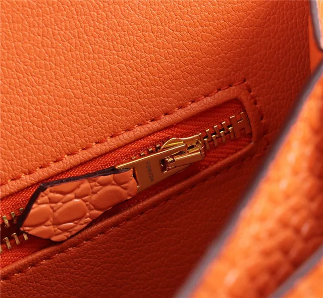 Hermès Constance Orange White Crocodile-Embossed Leather H-Shaped Metal Clasp Handbag 2