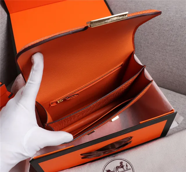 Hermès Constance Orange White Crocodile-Embossed Leather H-Shaped Metal Clasp Handbag 3