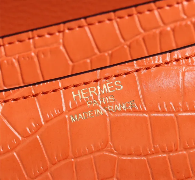 Hermès Constance Orange White Crocodile-Embossed Leather H-Shaped Metal Clasp Handbag 5
