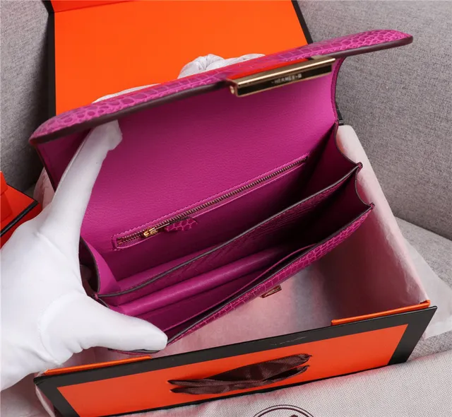 Hermès Constance Orange White Crocodile-Embossed Leather H-Shaped Metal Clasp Handbag 12